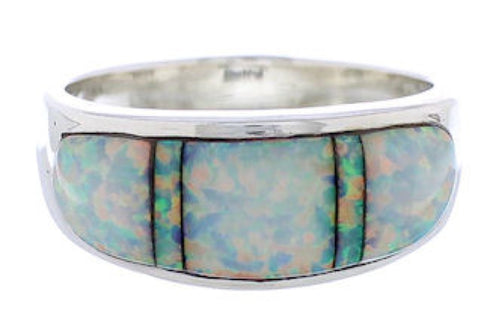 Southwest Genuine Sterling Silver Opal Inlay Ring Size 6-3/4 CX50099